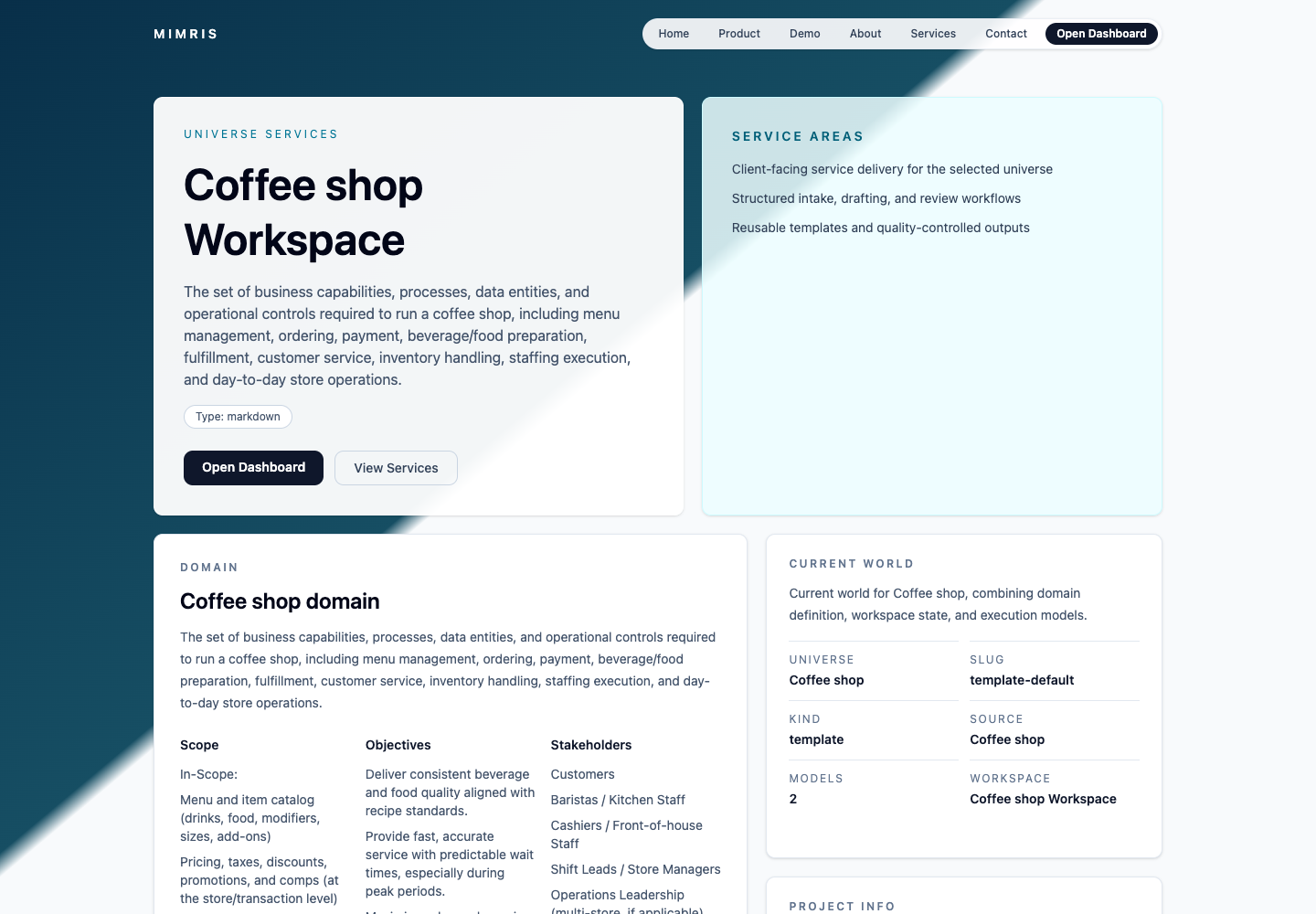 Mimris AI Workspace interface